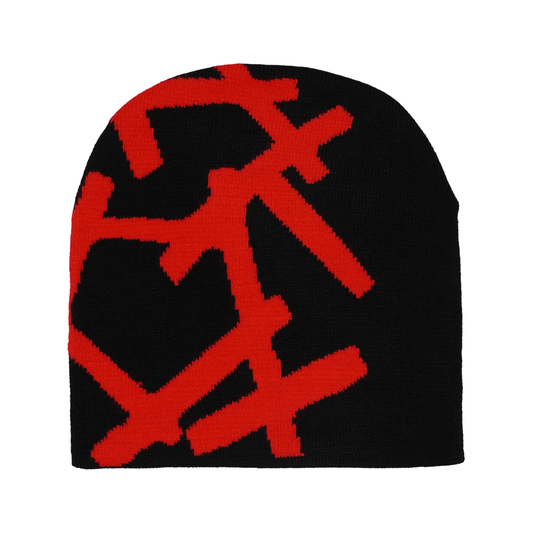 RED GRIND WOVEN BEANIE